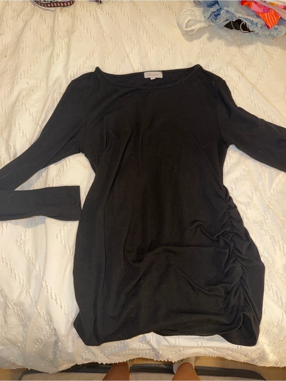Black Ruched-Side Long Sleeve Dress